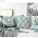 GobekUsa Embroidered Blue Cotton Canvas Cushion Cover for Home Decor