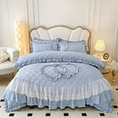 GobekUsa Korean Princess Style Bedding Set with Lace Ruffles and Love Theme