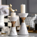 GobekUsa Golden Metal & White Volakos Marble Wedding Candlesticks