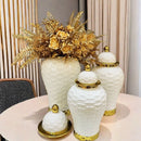GobekUsa Golden Flower Vase Ceramic Checkmate Jar Weave Pattern Home Decoration Accessories