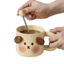 GobekUsa Animal Ceramic Mug Set: Pig Dog Design, Lid, Spoon, Saucer - Breakfast Coffee Cup