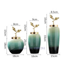 GobekUsa Gradient Ceramic Vase with Golden Leaves Cover for Modern Home Decor and Weddings
