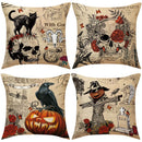 GobekUsa Halloween Pillowcase Set - Festive Sofa Cushion Covers with Pumpkin Cat Witch Hat Print.