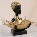 GobekUsa Black African Woman Resin Storage Figurine - Exotic Interior Decor Statue