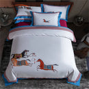 GobekUsa Galloping Horse 1000TC Egyptian Cotton Bedding Set: Duvet, Sheet, Pillowcases - Soft & Comfy