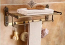 GobekUsa Antique Bronze Carved Aluminum Bathroom Accessories Set: Towel Rack, Paper Holder, Hooks