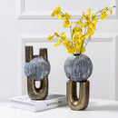GobekUsa Golden Stripe Geometric Ceramic Vase - Abstract Floral Arrangement Home Decor