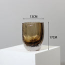 GobekUsa Brown Glazed Glass Vase Hammer Cut Decorative Handicraft Flower Arrangement Ornaments