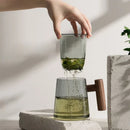 GobekUsa Glass Tea Cup Set with Wood Handle for Puer, Heat Resistant Kung Fu Style