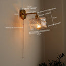GobekUsa LED Glass Copper Wall Sconce Pull Chain Switch Lamp for Bedroom Living Room