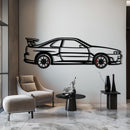 Nissan Skyline GT-R R34 Metal Car Wall Art with Rotating Wheels - "Godzilla" JDM Legend Silhouette - Interactive Automotive Wall Decor - KAFMEKA152