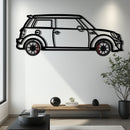 Mini Cooper Metal Car Wall Art with Rotating Wheels - Iconic British Compact Silhouette - Interactive Automotive Wall Decor - KAFMEKA151