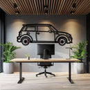 Mini Cooper Metal Car Wall Art with Rotating Wheels - Iconic British Compact Silhouette - Interactive Automotive Wall Decor - KAFMEKA151
