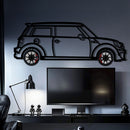 Mini Cooper Metal Car Wall Art with Rotating Wheels - Iconic British Compact Silhouette - Interactive Automotive Wall Decor - KAFMEKA151