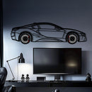 BMW i8 Metal Car Wall Art with Rotating Wheels - Futuristic Hybrid Supercar Silhouette - Interactive Automotive Decor - KAFMEKA106