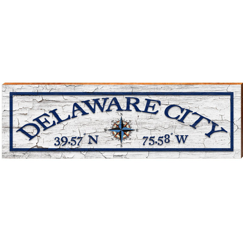 Delaware City Compass White Latitude Longitude | Wall Art Print on Real Wood