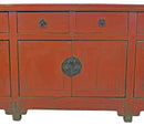 9 Feet Long Red Antique Chinese Buffet Sideboard Cabinet