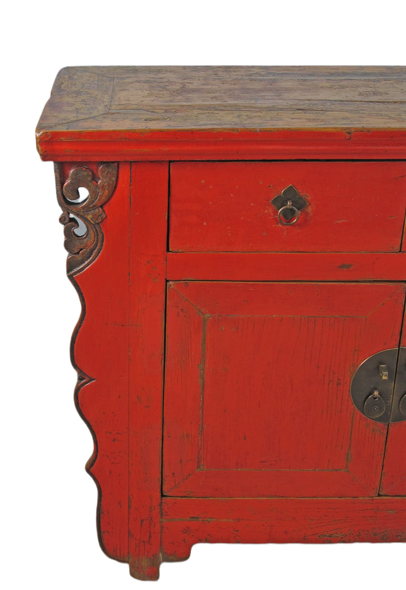 9 Feet Long Red Antique Chinese Buffet Sideboard Cabinet