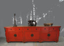 9 Feet Long Red Antique Chinese Buffet Sideboard Cabinet