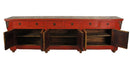 9 Feet Long Red Antique Chinese Buffet Sideboard Cabinet