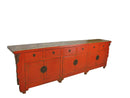 9 Feet Long Red Antique Chinese Buffet Sideboard Cabinet
