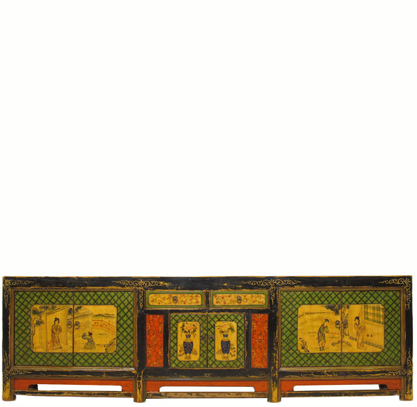 9 Feet Long Hand Painted Antique Asian Sideboard