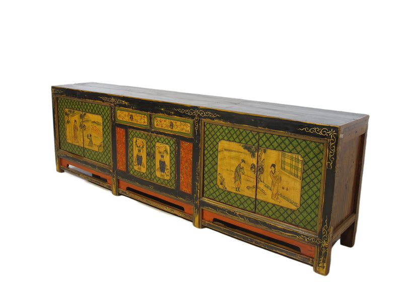 9 Feet Long Hand Painted Antique Asian Sideboard