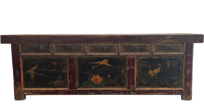 Hand Painted 98" Inch Long Asian Buffet Sideboard