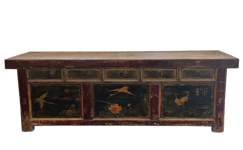 Hand Painted 98" Inch Long Asian Buffet Sideboard