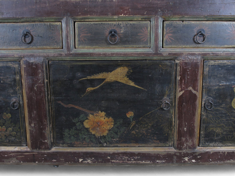 Hand Painted 98" Inch Long Asian Buffet Sideboard