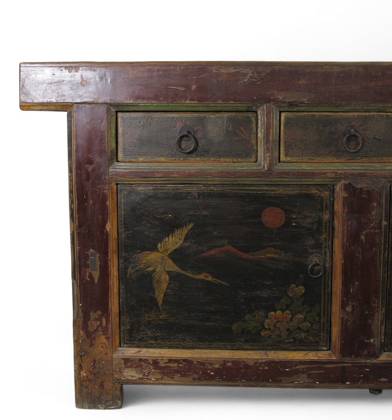 Hand Painted 98" Inch Long Asian Buffet Sideboard