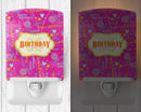 Happy Birthday Pink Ceramic Night Light Compact, UL-Certified, Ideal for Bedroom, Bathroom, Nursery, Hallway, Kitchen, 6x4x3, Multicolor