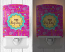 Happy Birthday The Big Day Pink Ceramic Night Light Compact, UL-Certified, Ideal for Bedroom, Bathroom, Nursery, Hallway, Kitchen, 6x4x3, Multicolor