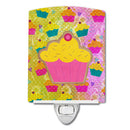 Cupcake Ceramic Night Light Compact, UL-Certified, Ideal for Bedroom, Bathroom, Nursery, Hallway, Kitchen, 6x4x3, Multicolor