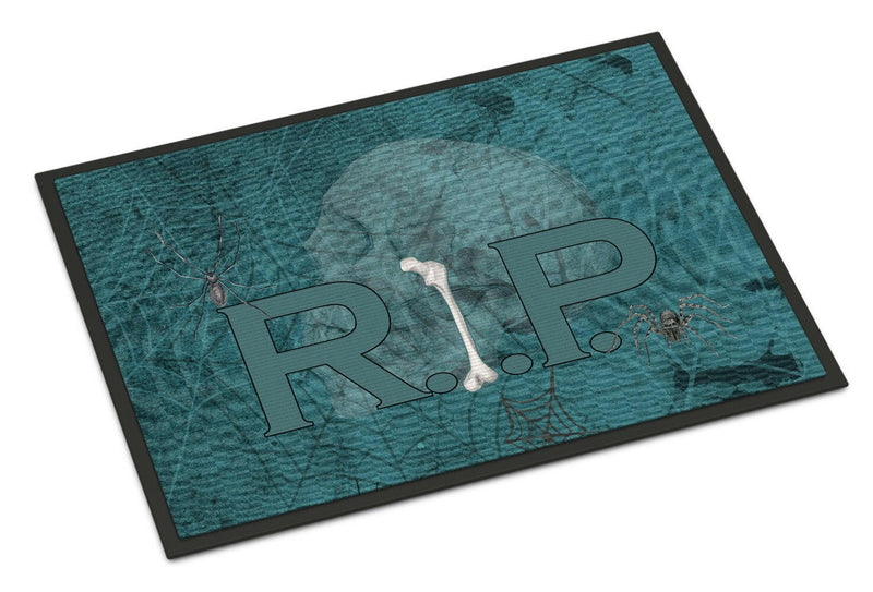 RIP Rest in Peace with spider web Halloween Indoor or Outdoor Mat 18x27 Doormat