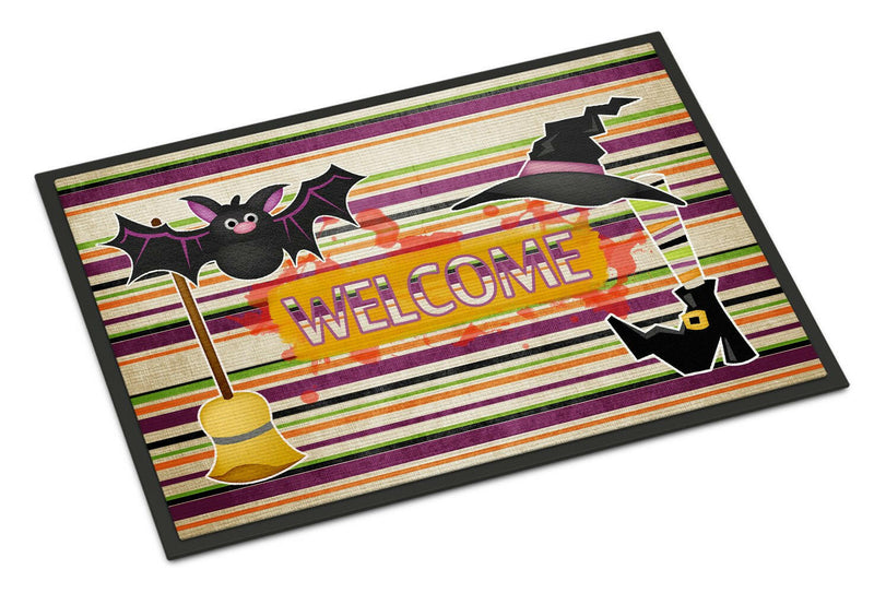 Witch Costume and Broom on Stripes Halloween 18x27 Doormat