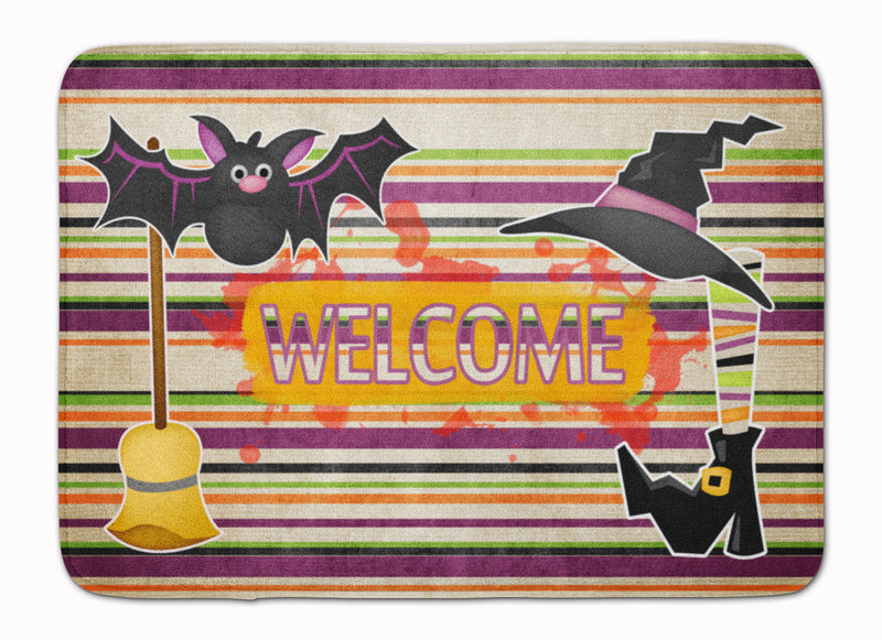 Witch Costume and Broom on Stripes Halloween Machine Washable Memory Foam Mat SB3010RUG