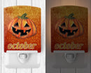 October Pumpkin Halloween Ceramic Night Light Compact, UL-Certified, Ideal for Bedroom, Bathroom, Nursery, Hallway, Kitchen, 6x4x3, Multicolor