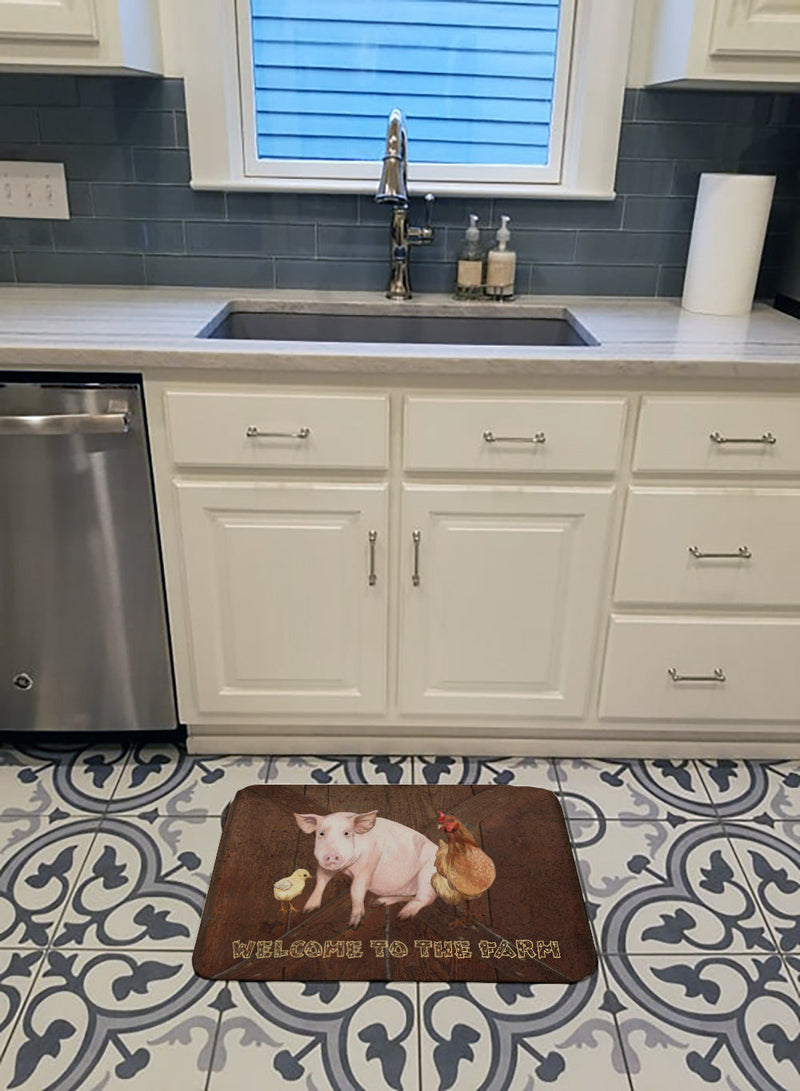 Welcome to the Farm with the pig and chicken Machine Washable Memory Foam Mat SB3083RUG