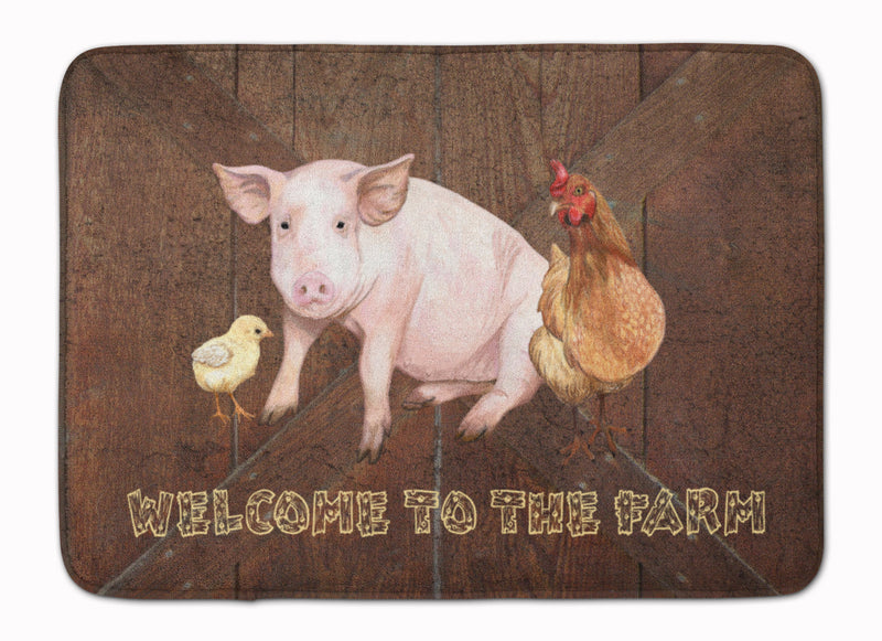 Welcome to the Farm with the pig and chicken Machine Washable Memory Foam Mat SB3083RUG