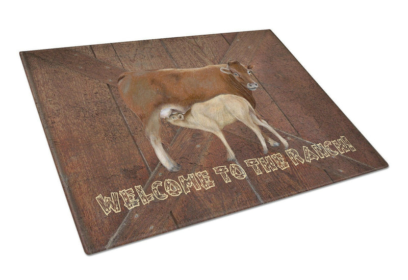 Welcome to the Ranch with the Cow and Baby Glass Cutting Board Large Size SB3084LCB