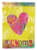 Artsy Welcome Heart House Flag 28x40 Porch Sleeve Pole Decorative Outside Yard Banner Artwork Wall Hanging, Polyester