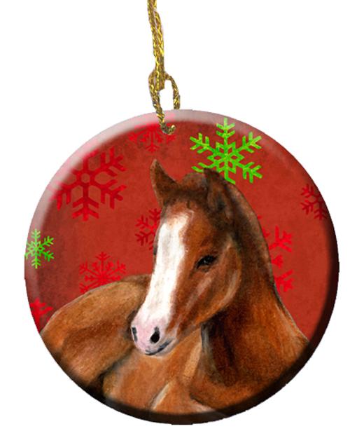 Horse Foal Red Snowflakes Holiday Christmas Ceramic Ornament SB3120CO1
