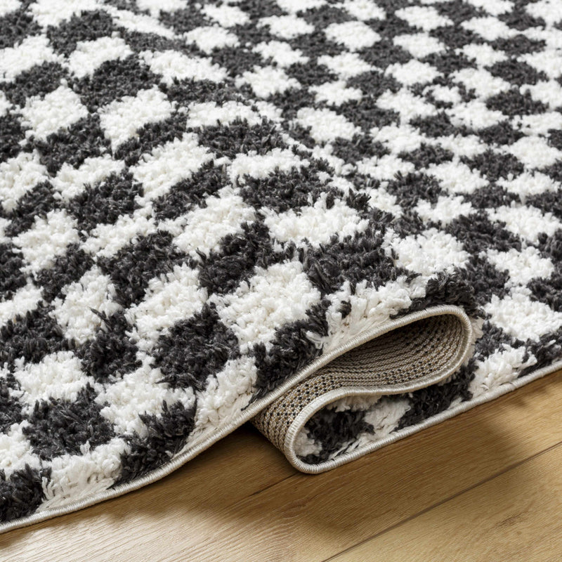 Kieu Black & White Checkered Shag Rug