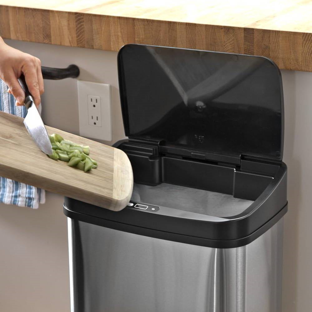 Silver/Black 13-Gallon Stainless Steel Kitchen Trash Can with Motion Sensor Lid, photo 3 of 5