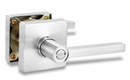 Square Privacy Door Lock Solstice Lever in Satin Chrome