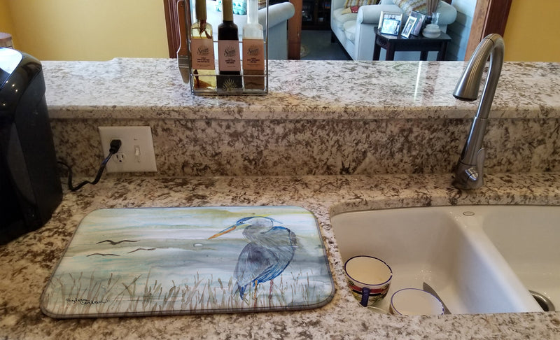 Blue Heron Watercolor Dish Drying Mat – Absorbent, Artistic Kitchen Essentials SC2007DDM