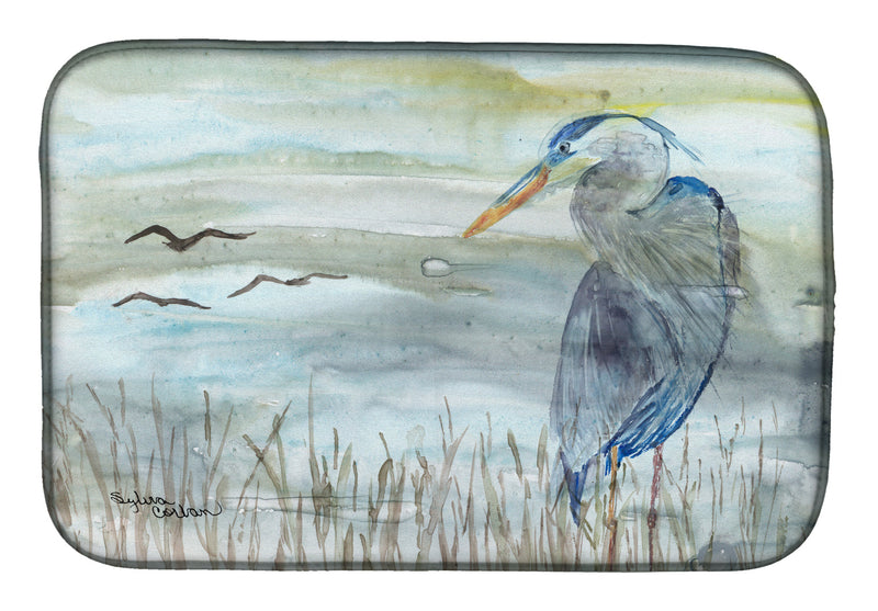 Blue Heron Watercolor Dish Drying Mat – Absorbent, Artistic Kitchen Essentials SC2007DDM