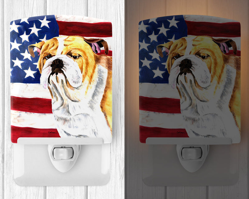 USA American Flag with Bulldog English Ceramic Night Light SC9002CNL