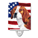 USA American Flag with Beagle Ceramic Night Light Compact, UL-Certified, Ideal for Bedroom, Bathroom, Nursery, Hallway, Kitchen, 6x4x3, Multicolor